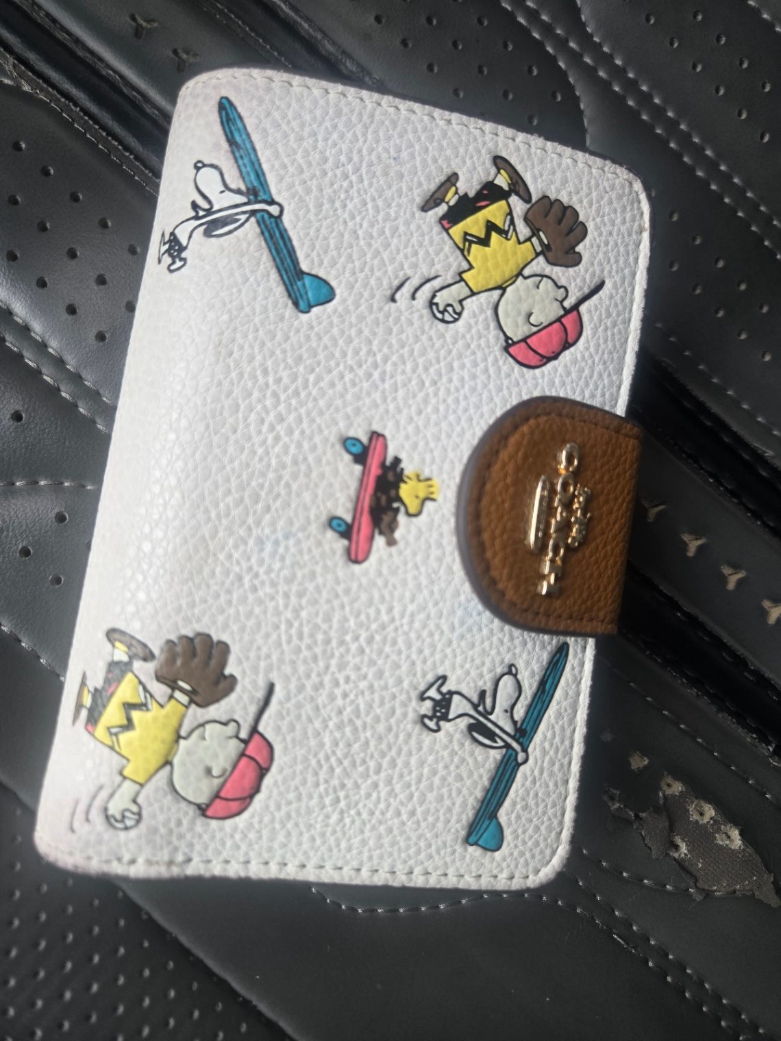 Coach Peanuts Snoopy Wallet - White/Brown, Leather, Snap Tab